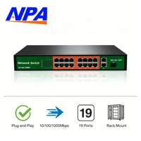 Switch réseau Gigabit 19 ports 10/100/1000 Mbps avec 1 SFP, montage en rack, 38 Gbit/s, Plug and Play, QoS, empilable pour caméra IP NVR