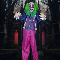 Aroma 64'' Clown effrayant animé sur pied pour Halloween avec effets sonores, paroles et mouvements de tête pour véranda et maison hantée