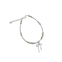 Bracelet nœud papillon Bowei en argent sterling S925 avec péridot naturel, bijou artisanal élégant et frais