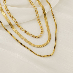 Fashion Layered Gold Chain Necklace Multi Layer Snake Bone Box Chain For Women Geometric Design ZN1013G - Product Image 3