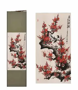 Wall Art Scroll Silk Painting Craft Calligraphy for Gift Magpie and Plum Blossom Landscape