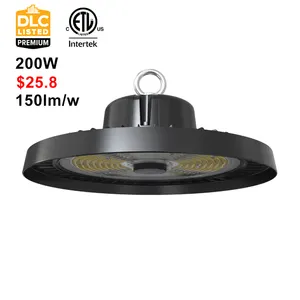 Ip65 Waterdicht 1-10V Dimbaar Ufo Magazijn Industriële Verlichting Dlc Etl Vermeld 60W 100W 150W 200W 240W Ufo Led High Bay Licht