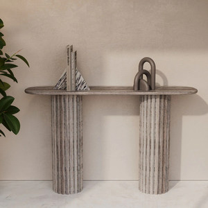 Mesa Consola KUMUSI FURNITURE Lorenzo Beige Travertino con Base Acanalado - Product Image 4