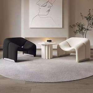 Sillón Individual Estilo Crema, Sillón para Sala de Estar, Hogar, Balcón, Recepción, Ocio, Sillón de Piel de Cordero - Product Image 2
