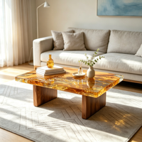 Table basse rectangulaire moderne en résine époxy avec design rivière, ensemble de meubles pour salon