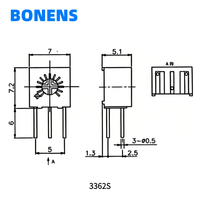 Potentiomètre à glaçure de verre à rotation unique 3362S, pré-ajusté, à montage traversant pour carte PCB, pour l'étalonnage de circuits