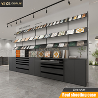 Yeks Meuble de présentation moderne pour carreaux de porcelaine avec cadre métallique sur mesure, tiroir et étagère coulissante pour carreaux