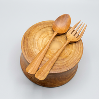 Cuillère et fourchette en bois, ustensiles en bois de teck, cuillère et fourchette de style coréen, ustensiles de cuisine, cuillère et fourchette minimalistes, cuillère en bois