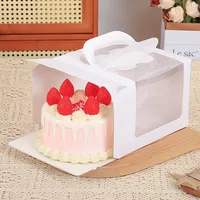 Boîte à gâteau de luxe pour pâtisserie, boîte alimentaire avec poignée, en carton blanc ivoire, finition mate, boîte carrée pour gâteau avec fenêtre