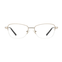 Montures optiques en métal semi-cerclées de luxe avec logo personnalisé, montures de lunettes en acétate tendance pour femmes, ensemble de lunettes de vue