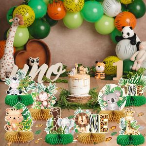 HAWIN 8 pièces Décoration de fête d'<span class=keywords><strong>anniversaire</strong></span> sur le thème de la jungle, décoration de fête de bébé, centre de table en papier nid d'abeille, animaux de la jungle - Product Image 4