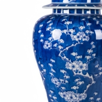 Vase en céramique rond traditionnel bleu et blanc à motif prune glacée, capacité 10L, peint à la main, décoration d'intérieur, vase de table/sol