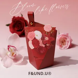 Bouquet Boîte à bonbons de mariage florale de style européen avec poignée en cuir - Product Image 1