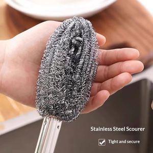 Brosse à long manche en acier inoxydable pour le nettoyage de la cuisine, conception anti-rouille, nettoie les casseroles, les plats, les bocaux et les cuisinières - Product Image 3