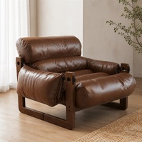 Fauteuil simple en forme de S durable avec revêtement en similicuir de qualité supérieure, style moderne du milieu du siècle, pour petit salon et bureau