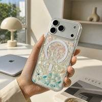 Étui de téléphone en résine époxy de luxe avec coquille naturelle pour iPhone 18 Pro Max, protection intégrale, magnétique, antichoc, coque de protection