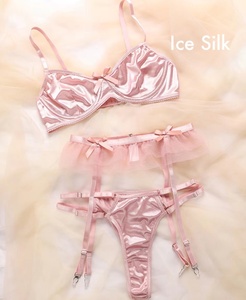 Set Intimo Sexy con <span class=keywords><strong>Reggiseno</strong></span> Push-up Senza Ferretto e Senza Imbottitura con Chiusura Posteriore e Slip in Seta Ghiaccio Senza Cuciture con Spalline Sottili, Corsetto in Pizzo - Product Image 4