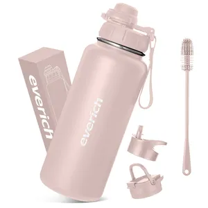 Everich 32 Unzen Wassersflasche mit Strohhalm und Strohdeckel vakuumisoliert Edelstahl-Metall-Thermosflasche auslaufsicher BPA-frei