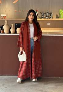 Oem Personnalisé <span class=keywords><strong>Tartan</strong></span> Plaid Dubai 2025 Design Modeste Eid Ramadan Décontracté Luxe Traditionnel Devant Ouvert Vêtements Islamiques Abaya - Product Image 2