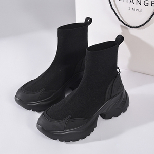 Botines de Punto Elástico para Mujer, Botines de Moda Casual con <span class=keywords><strong>Plataforma</strong></span> de PU Gruesa Antideslizante de 7 cm, Botines Cálidos y Cómodos - Product Image 2