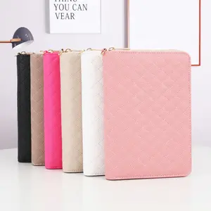 Hongbo New A6 Quilted Pebble Leather Zipper Binder Wallet Bound By 6 Gold Rings For Cards Documents And Money Organization