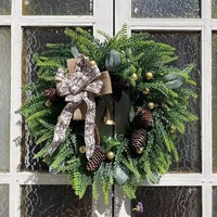 Karangan Bunga Natal Modern Ramah Lingkungan Buatan Tangan dari PE, Ranting Pinus Norfolk Hijau, Dekorasi Rumah Dalam Ruangan untuk Liburan