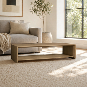 Mesa de Centro Nórdica Minimalista de Roble, Rectangular de 2 Niveles con Almacenamiento Abierto, Estilo Arhaus de Lujo, Juego de Mesa de Cóctel de Madera Clara - Product Image 1