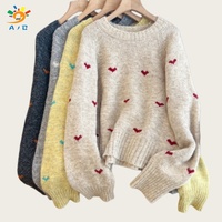 AJB OEM Pull en maille pour femme en mélange polyester et laine, motif cœur, col rond, manches longues, décontracté, pour le bureau
