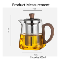 Ensemble de théière en verre alimentaire, théière en verre borosilicate de haute qualité avec filtre en acier inoxydable, couvercle en bois et poignée pour la cérémonie du thé à domicile