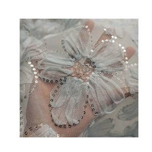 Pasokan Multi Warna penjualan panas bunga matahari bordir payet tulle Tejido de encaje estampado kain renda untuk gaun - Product Image 1
