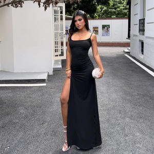 Vestido largo minimalista de color liso para mujer, vestido sexy con abertura lateral que realza las piernas, ideal para fiestas y citas. - Product Image 5