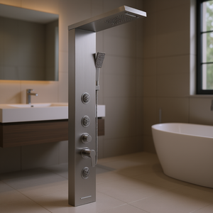 Sistema de Panel de Ducha Tipo Torre de Acero Inoxidable con Cascada de Lluvia, Grifo de Pared de 5 Funciones para Baños - Product Image 2