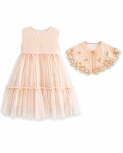 Robe de cérémonie chic pour filles avec cape amovible, motif floral, pour mariages - Product Image 5