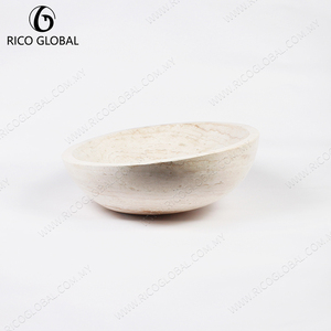 Lavabo ovale en travertin blanc, pierre naturelle, poli, à poser sur comptoir, pour hôtels et écoles - Product Image 3