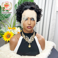 Perruque Courte Bob Afro Bouclée Kinky Pixie Cut en Cheveux Humains Indiens Bruts, Perruque Frontale en Dentelle 13x1, Perruque Courte Bob T Part Lace Front pour Femmes – Grande Vente