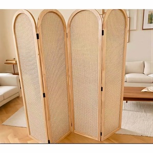Folding Wooden Screen Partition 4 Panel Woven Lattice Room Divider Floor Standing Decorative Partition - Product Image 4