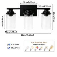 Luminaire de salle de bain moderne à 3 lumières avec miroir, en verre à bulles, anti-rouille, noir, pour intérieur, en stock aux États-Unis