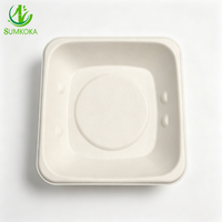 Boîte à lunch carrée jetable en bagasse de canne à sucre compostable SUMKOKA 143 mm, compatible micro-ondes, pour salade et plats à emporter