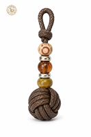 Pendentif tressé fait main avec perles en bois et breloque en agate 73x22mm, accessoire de sac, décoration de lacet