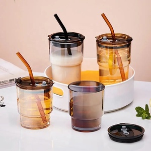 Customized 400ml Colorful Glass Coffee Mug with Plastic Lid Beer Mug Cup Holder Sleeve for Promotional Drinkware