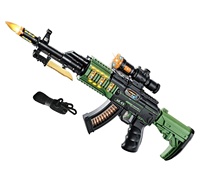 AK47 Eléctrico de 55CM - Pistola de Juguete de Plástico Verde Militar con Sonido y Luz, Funciona con Batería, para Niños, para Disparar al Aire Libre