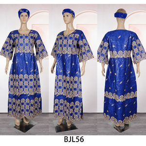 Robes <span class=keywords><strong>boubou</strong></span> africaines personnalisées H&D, <span class=keywords><strong>robe</strong></span> vintage brodée en <span class=keywords><strong>bazin</strong></span> riche avec foulard - Product Image 4