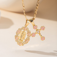 Collier Pendentif Floral Portrait Rose en Acier Inoxydable Plaqué Or 18K, Accessoire de Mode Européen Anti-ternissement pour Femme