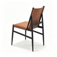 Chaise de restaurant, revêtement en cuir pleine fleur, structure en fer, chaise d'appoint commerciale de style mid-century pour café, bistrot, hôtel