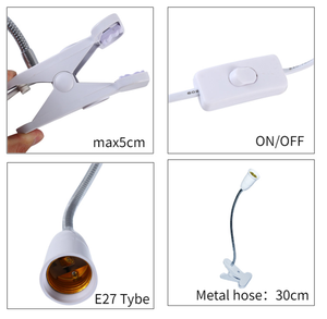 Support de lampe à pince 5 têtes, douille de lampe de bureau flexible à 360 degrés, douille E27 avec interrupteur marche/arrêt, prise US EU UK, col de cygne à clipser - Product Image 5
