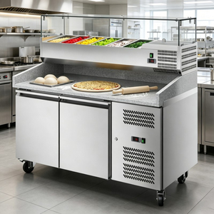 <b>Top</b> Quality Refrigerated <b>Work</b> Table Solid Granite Surface Clear Glass <b>Cover</b> Ideal For Commercial Food Preparation - Product Image 2