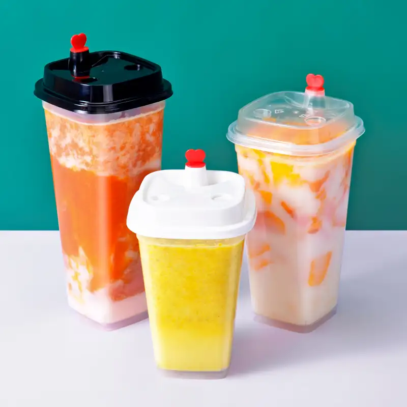 Customized disposable transparent square hard plastic dessert cup milkshake smoothie injection plastic cups