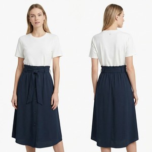 <span class=keywords><strong>Abito</strong></span> da donna a trapezio al ginocchio, <span class=keywords><strong>azzurro</strong></span>, con top a maniche corte e gonna a vita naturale scura, anti-piega, casual - Product Image 1