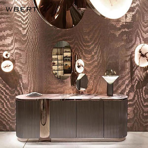 Gabinete de comedor de madera maciza de estilo italiano WBERT, gabinete de té multifuncional minimalista moderno, gabinete de vestíbulo de mármol para sala de estar - Product Image 6