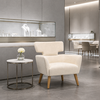 Fauteuil lounge commercial EziDone TB505 blanc pur avec pieds en bois naturel et tissu écologique pour halls d'hôtels, centres commerciaux et espaces invités
